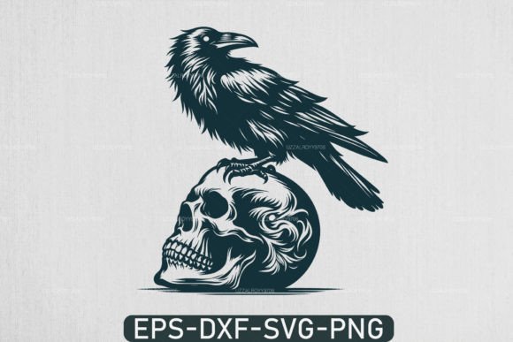 Crow on a Skull Svg and Raven Skull Svg for Dark Art Projects