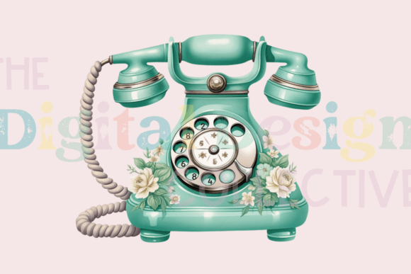 Mint Floral Vintage Phone Designs for Creative Projects
