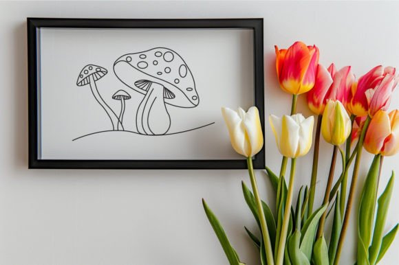 Mushroom One Line Art Sketch Vector