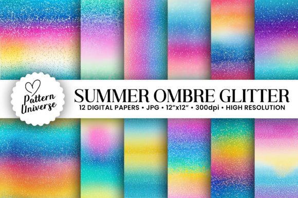 Summer Ombre Glitter Digital Papers for Creative Projects