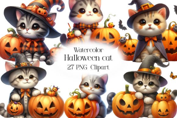 Watercolor Halloween Cat Clipart: A Creative Asset for Modern Design and Branding