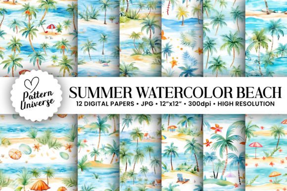 Watercolor Summer Palm Beach Patterns: Elevating Creative Projects with Tropical Elegance
